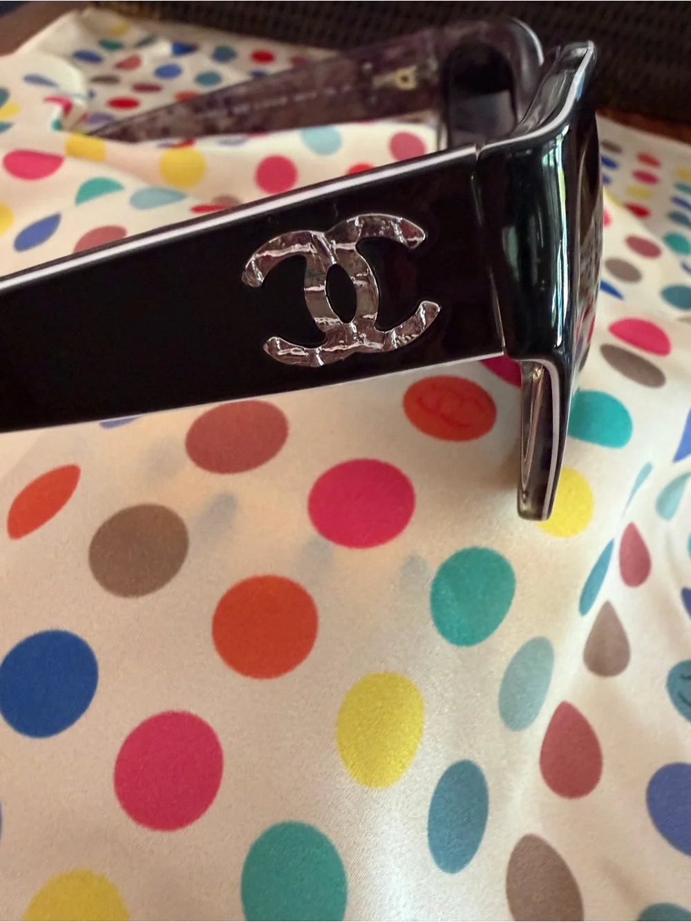 CHANEL Black Square Sunglasses with Silver CC Logo